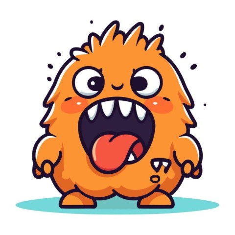 Funny monster cartoon character vector illustration. Cute orange