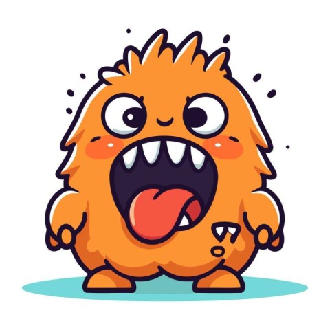 Funny monster cartoon character vector illustration. Cute orange