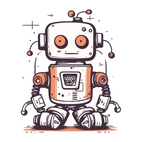 Cute cartoon robot. Vector illustration. Isolated on white backg