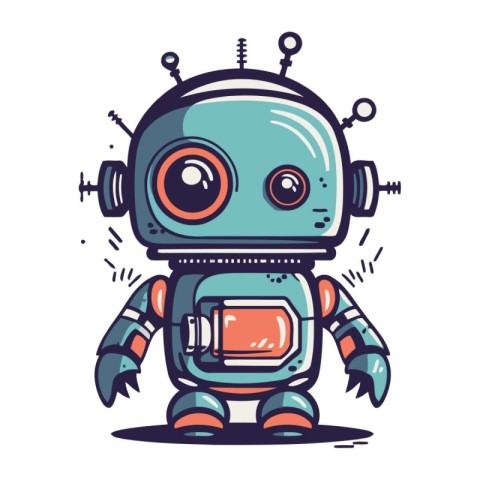 Cute cartoon robot. Vector illustration of a funny little robot.