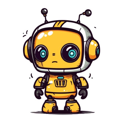 Cute cartoon robot. Vector illustration. Isolated on white backg