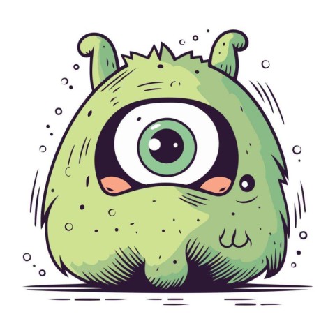 Cute monster with big eyes and fangs. Vector illustration.