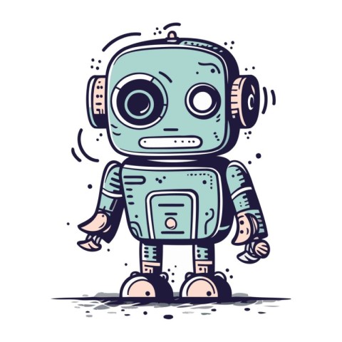 Cute cartoon robot. Vector illustration. Isolated on white backg