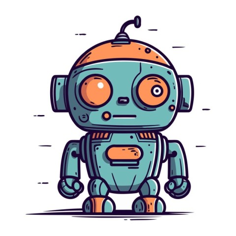 Cute cartoon robot. Vector illustration. Isolated on white backg