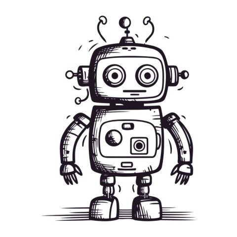 Robot hand drawn vector illustration in cartoon comic style. Iso