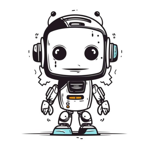 Cute robot cartoon vector illustration. Hand drawn cute robot ch