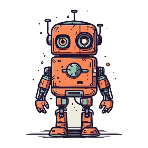 Vector illustration of cartoon robot. Isolated on a white backgr