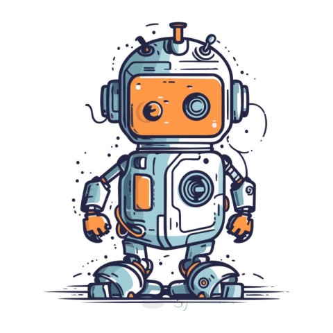 Vector illustration of cartoon robot. Isolated on a white backgr