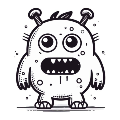 Funny cartoon monster. Black and white vector illustration for c