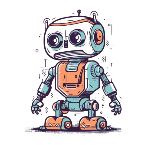 Retro robot. Vector hand drawn illustration. Isolated on white b