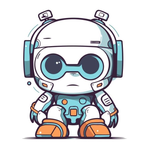 Cute cartoon robot. Vector illustration. Isolated on white backg