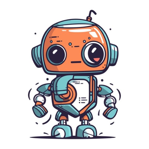 Cute cartoon robot. Vector illustration. Isolated on white backg