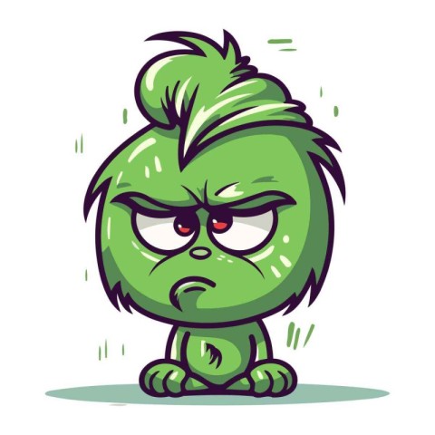 Angry cartoon green monster. Vector illustration of angry green