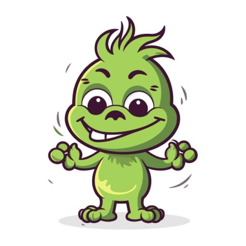 Vector illustration of cute cartoon green monster. Isolated on w