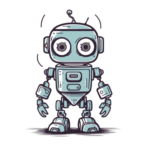 Cute cartoon robot. Vector illustration. Isolated on white backg