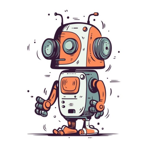 Cartoon robot. Hand drawn vector illustration. Doodle style. Iso