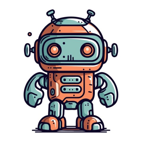 Cute robot. Vector illustration. Isolated on white background.