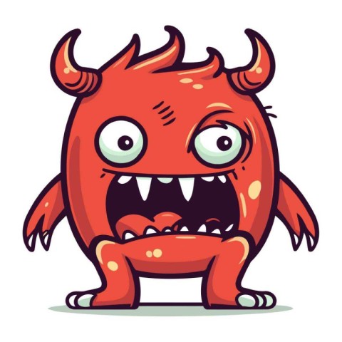 Angry Red Devil Cartoon Character. Vector Illustration Isolated