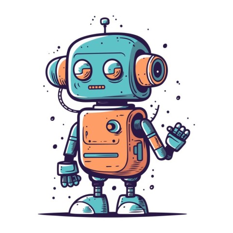 Cute robot hand drawn vector illustration. Cartoon doodle robot.