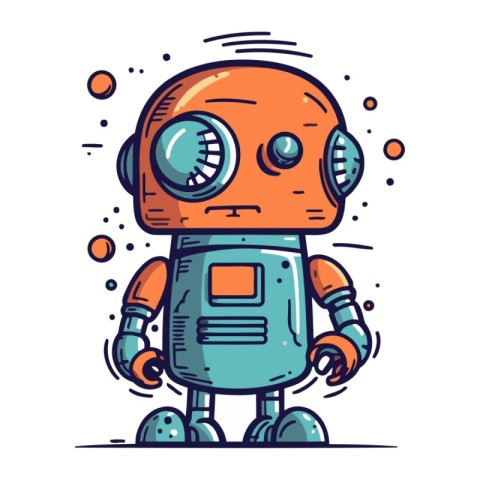 Cute cartoon robot. Vector illustration. Isolated on white backg