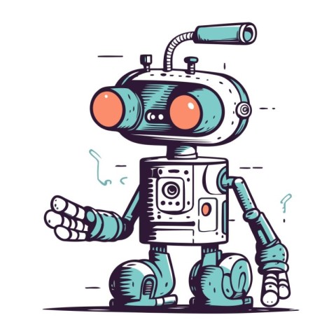 Cartoon robot hand drawn vector illustration. Cute cartoon robot