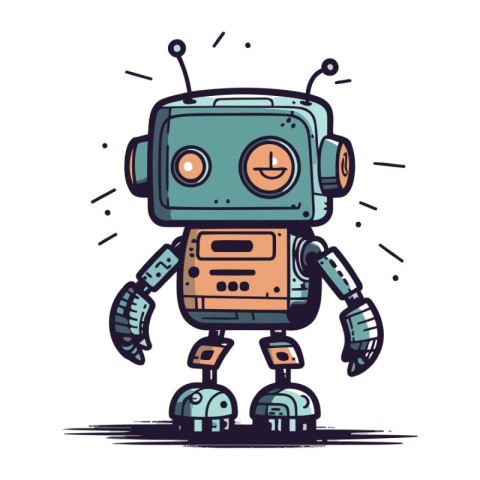 Cartoon robot. Hand drawn vector illustration. Cute robot.