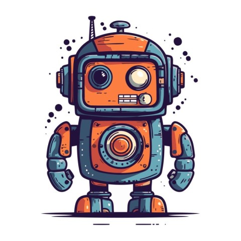 Cartoon robot. Vector illustration. Robot in doodle style.