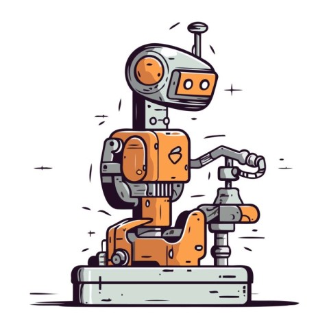 Robot hand drawn vector illustration in cartoon comic style. Cut