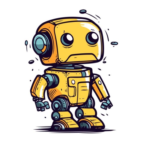 Cartoon robot. Vector illustration of a cute robot. Hand drawn r