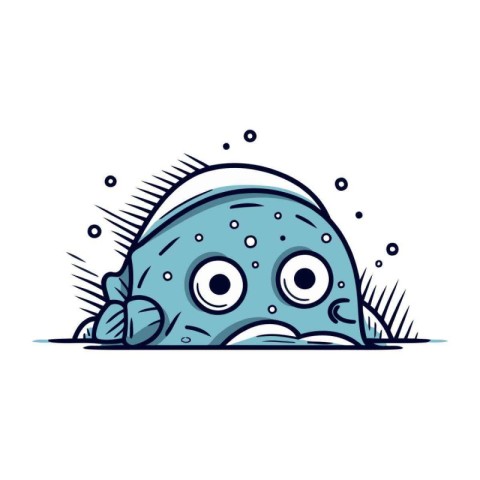 Cute cartoon blue sea monster. Vector illustration isolated on w