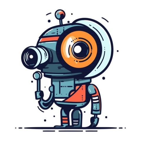 Vector illustration of cute cartoon robot with camera. Cute robo