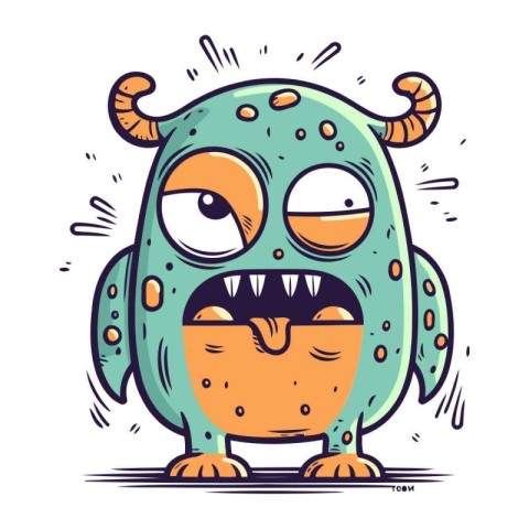 Funny cartoon monster. Vector illustration of a monster with emo