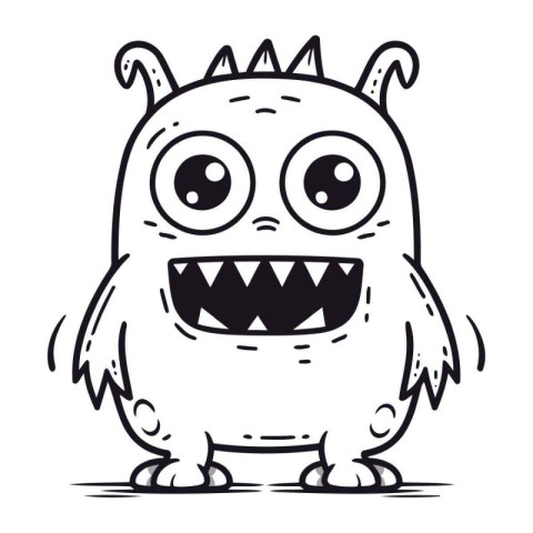 Black and White Cartoon Illustration of Funny Monster Character