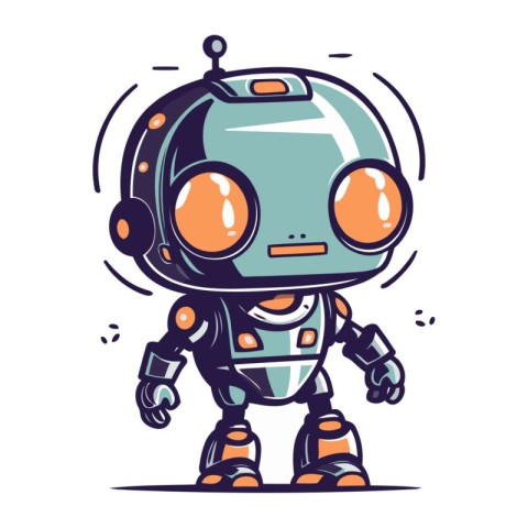 Vector illustration of cute cartoon robot. Cute little robot cha