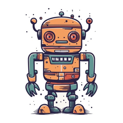 Retro robot. Vector illustration. Isolated on white background.