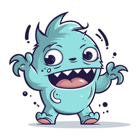 Cartoon blue monster character. Vector illustration on white bac