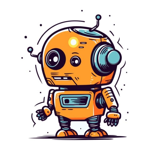 Cute cartoon robot. Vector illustration. Isolated on white backg