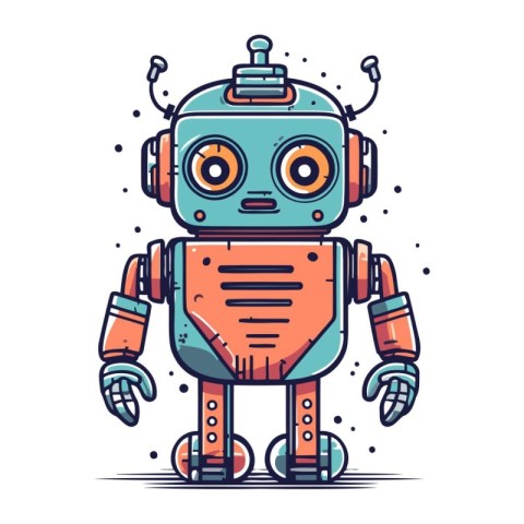 Cute cartoon robot. Vector illustration in doodle style.