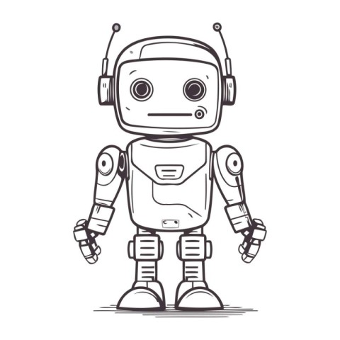 Vector illustration of cute cartoon robot isolated on white back