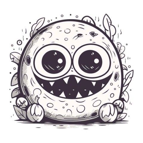 Cute cartoon monster with eyes. mouth and teeth. Vector illustra