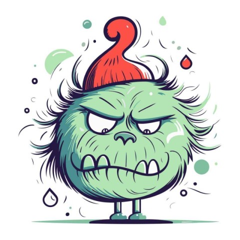 Vector illustration of angry green monster. Cartoon character. I