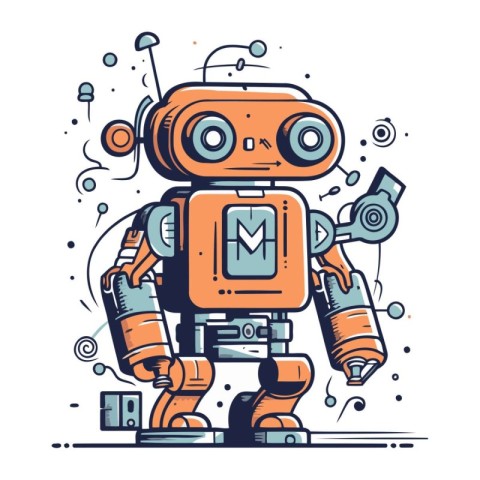 Robot in doodle style. Vector illustration. Robot.