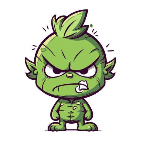 Angry Green Monster Cartoon Mascot Character. Vector Illustratio