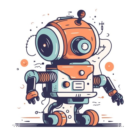 Cute robot. Vector illustration in line art style on white backg