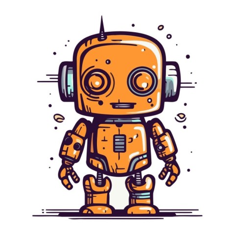 Vector illustration of cute cartoon robot. Isolated on white bac