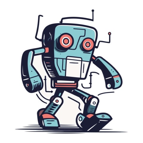 Vector illustration of cartoon robot. Isolated on a white backgr