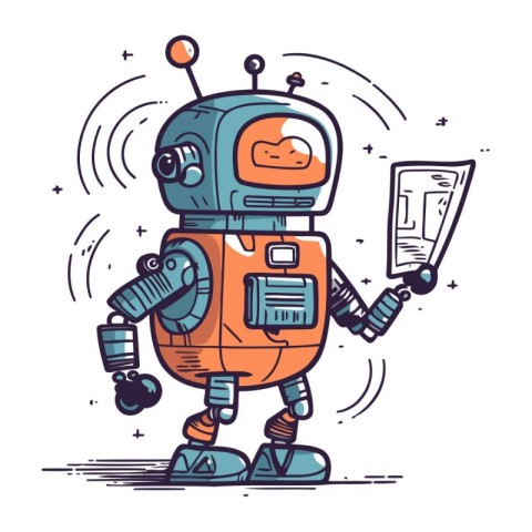 Cartoon robot with a diploma. Vector illustration of a robot.