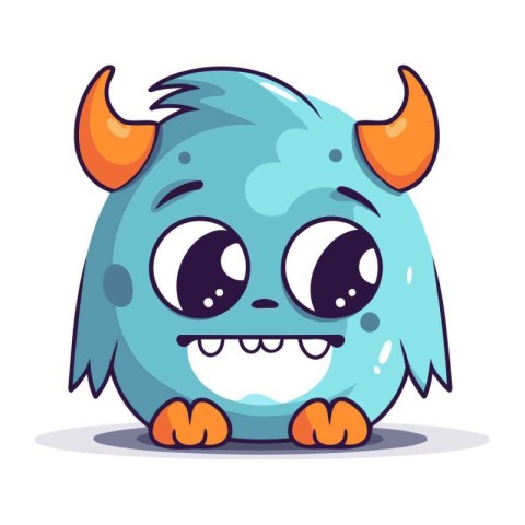 Funny cartoon monster with horns and tail. Halloween vector illu