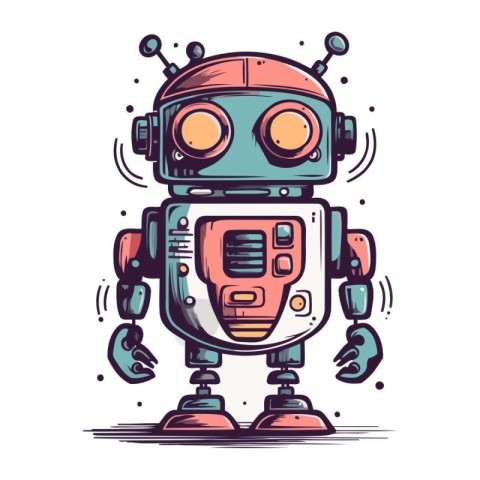 Cute robot. Hand drawn vector illustration. Isolated on white ba