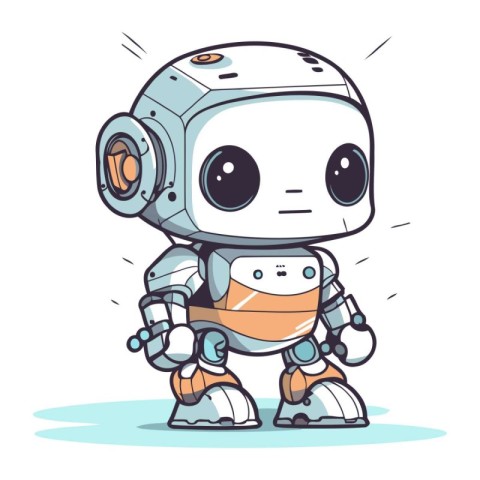 Cute little robot. Vector illustration. Isolated on white backgr